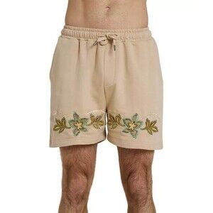 Native Youth Men's Floral Soft Jersey Shorts Cotton Blend Peach Tan 36